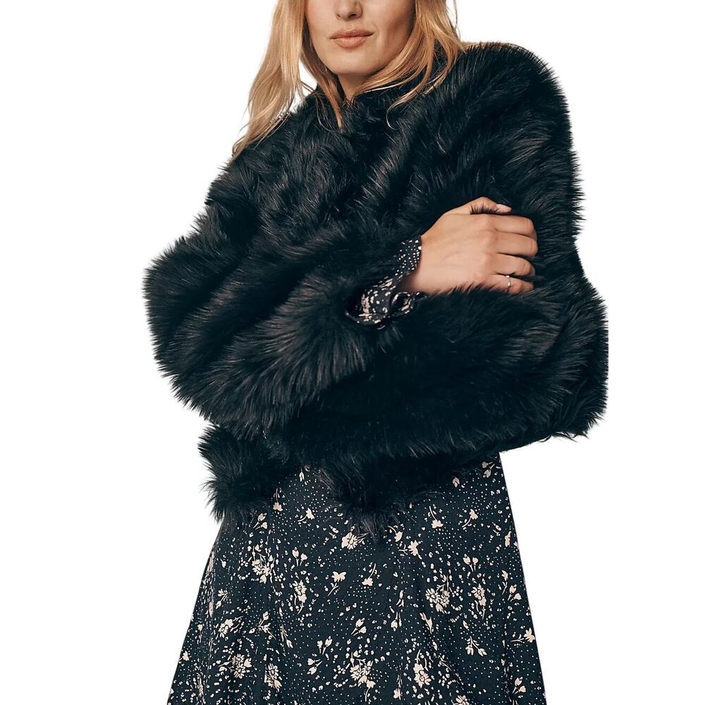 Free People Plush Black All Night Faux Fur Jacket Size XS